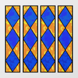 Blauw/gele vensteromlijsting met 'geglazuurd glas- raamsticker
