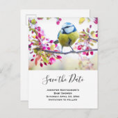 Blauw & gele vogelfoto Opslaan datum Uitnodiging Briefkaart (Voorkant / Achterkant)