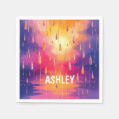 Blauw Gele Waterverf Regendruppels Kleurrijk Servet (Voorkant)