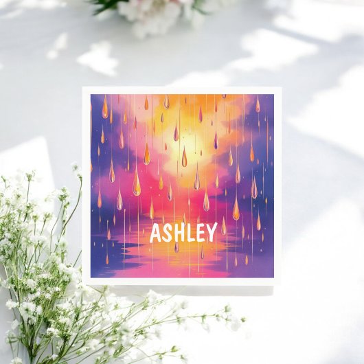 Blauw Gele Waterverf Regendruppels Kleurrijk Servet