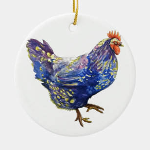 Blauw gele Waterverf van kippen Decoratief schilde Keramisch Ornament