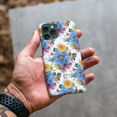 Blauw & Gele Waterverven Bloemen Patroon Monogram Case-Mate iPhone Case