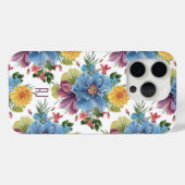 Blauw & Gele Waterverven Bloemen Patroon Monogram Case-Mate iPhone Case (Achterkant (horizontaal))