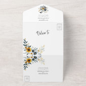 Blauw Gele Wildbloemen Elegante Bloemen Bruiloft All In One Uitnodiging (Buitenkant)