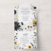 Blauw Gele Wildbloemen Elegante Bloemen Bruiloft All In One Uitnodiging (Binnen)