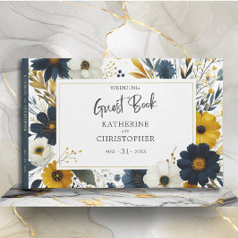Blauw Gele Wildbloemen Elegante Bruiloft Gastenboek