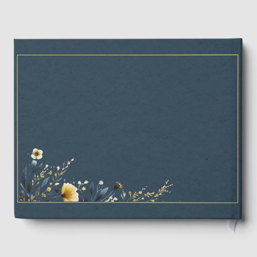 Blauw Gele Wildbloemen Elegante Bruiloft Gastenboek (Achterkant)