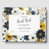 Blauw Gele Wildbloemen Elegante Bruiloft Gastenboek (Voorkant)