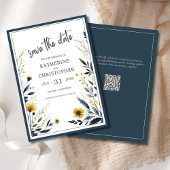 Blauw Gele Wildbloemen Elegante Bruiloft Save The Date