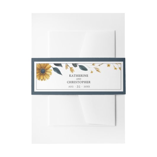 Blauw Gele Wildbloemen Elegante Bruiloft Uitnodigingen Wikkel (Voorkant Voorbeeld)