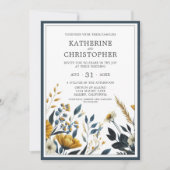 Blauw Gele Wildbloemen Elegante Formele Bruiloft Kaart (Voorkant)