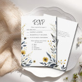 Blauw Gele Wildbloemen Elegante QR Code Bruiloft RSVP Kaartje