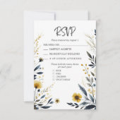 Blauw Gele Wildbloemen Elegante QR Code Bruiloft RSVP Kaartje (Voorkant)