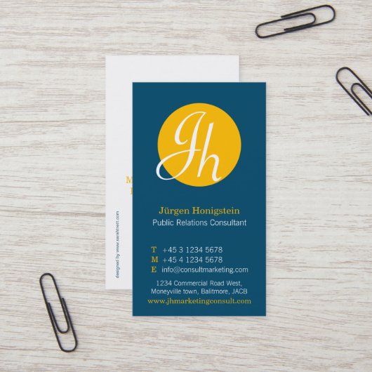 Blauw gele witte cirkel initiaal modern visitekaartje (Voorkant / Achterkant in situ)