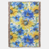 Blauw Gele Zonnebloemen Deken (Voorkant Verticaal)