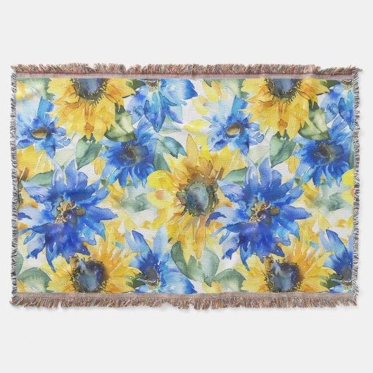 Blauw Gele Zonnebloemen Deken (Voorkant)