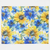 Blauw Gele Zonnebloemen Fleece Deken (Voorkant (Horizontaal))