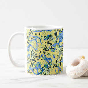 Blauw gele zwart-gekleurde grafische afbraak koffiemok