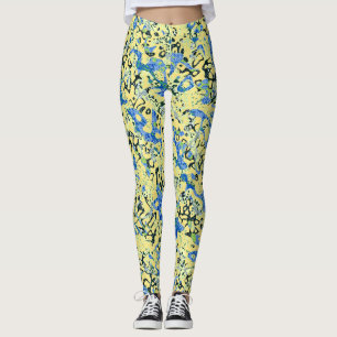 Blauw gele zwart-gekleurde grafische afbraak leggings
