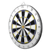 Blauw gele zwarte witte dartboard dartbord (Voorkant Rechts)