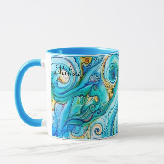 Blauw Gele Zwemelen Kleur Gift Name Koffie Mok (Links)