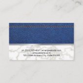 Blauw gelekt leder | Witte marmer met metalen rand Visitekaartje (Achterkant)