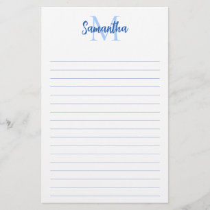 Blauw Gelijnde Minimalistische Monogram Briefpapier