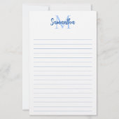 Blauw Gelijnde Minimalistische Monogram Briefpapier (Voorkant)