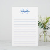Blauw Gelijnde Minimalistische Monogram Briefpapier (Staand voorkant)