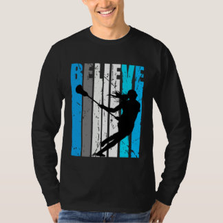 Blauw geloof Lacrosse Motiverend Meisjes Team Retr T-shirt
