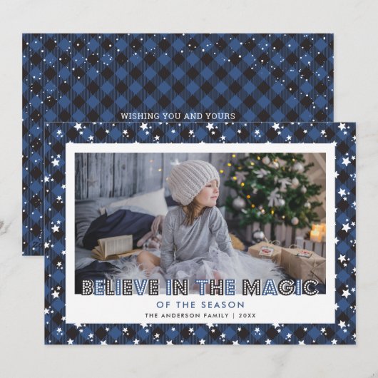 Blauw gelooft in de magische kerstkaarten feestdagenkaart (Voorkant / Achterkant)