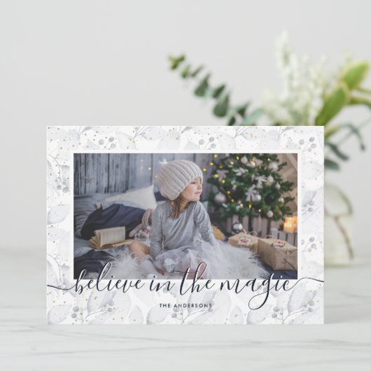 Blauw gelooft in de magische kerstkaarten feestdagenkaart (Staand voorkant)
