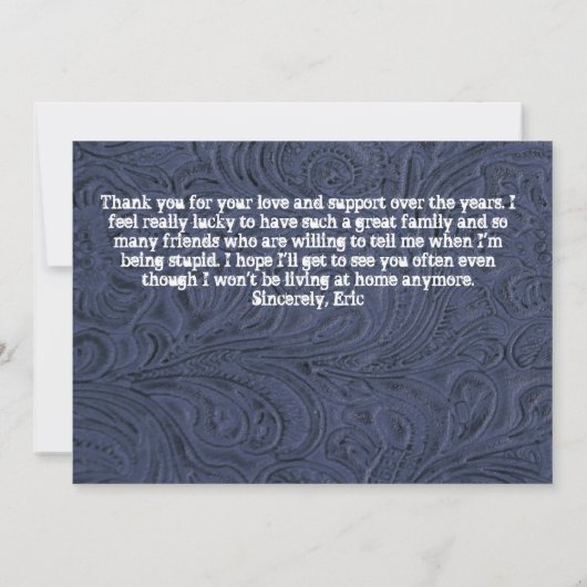 Blauw gelooid leder Foto Afstuderen aankondiging (Achterkant)