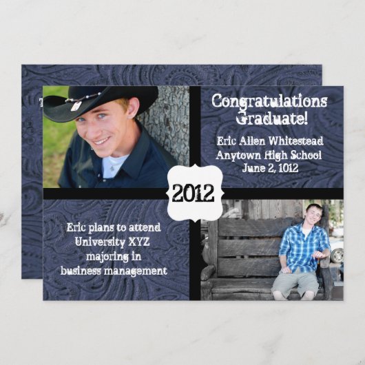 Blauw gelooid leder Foto Afstuderen aankondiging (Voorkant / Achterkant)