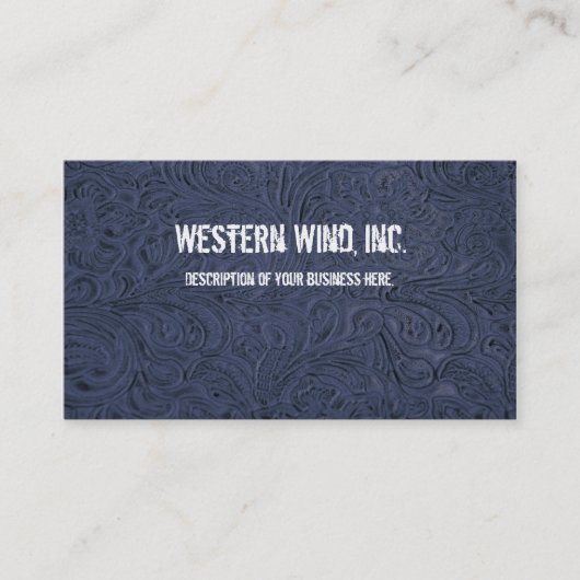 Blauw gelooid leder Visitekaartje (Voorkant)