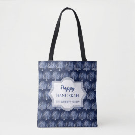 Blauw Gelukkig Chanoeka Menorah Patroon Tote Bag