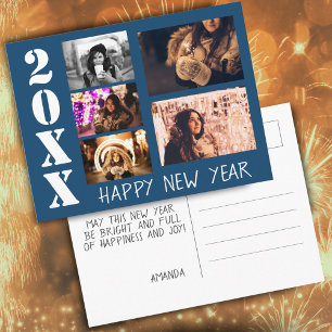 Blauw Gelukkig Nieuwjaar 2026 5 Foto Collage Briefkaart
