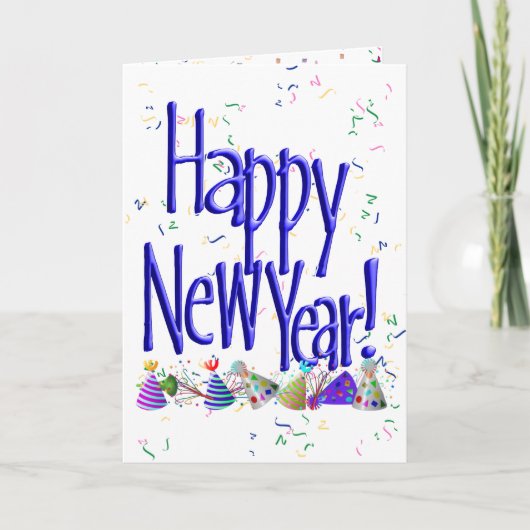 Blauw GELUKKIG NIEUWJAAR! Feestdagen Kaart (Voorkant)