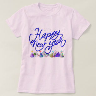 Blauw 'Gelukkig Nieuwjaar' Nieuwjaarsfeest T-shirt