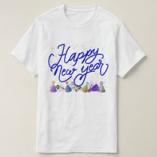 Blauw 'Gelukkig Nieuwjaar' Nieuwjaarsfeest T-shirt