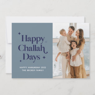 Blauw Gelukkige Challah Dagen Hanukkah Familie Fot Feestdagenkaart