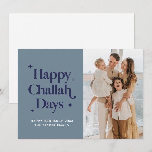 Blauw Gelukkige Challah Dagen Hanukkah Familie Fot Feestdagenkaart (Voorkant / Achterkant)