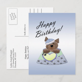 Blauw Gelukkige Verjaardag Jongens Hond Postkaart