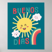 Blauw Gelukkige Zon Kinderkamer Kunst in het Spaan Poster (Voorkant)