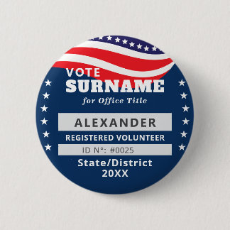Blauw gemachtigde vrijwilliger verkiezingscampagne ronde button 5,7 cm