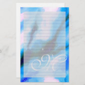Blauw gemarmerd buitenste ruimte Abstract monogram Briefpapier (Voorkant / Achterkant)