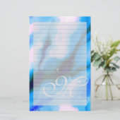 Blauw gemarmerd buitenste ruimte Abstract monogram Briefpapier (Staand voorkant)
