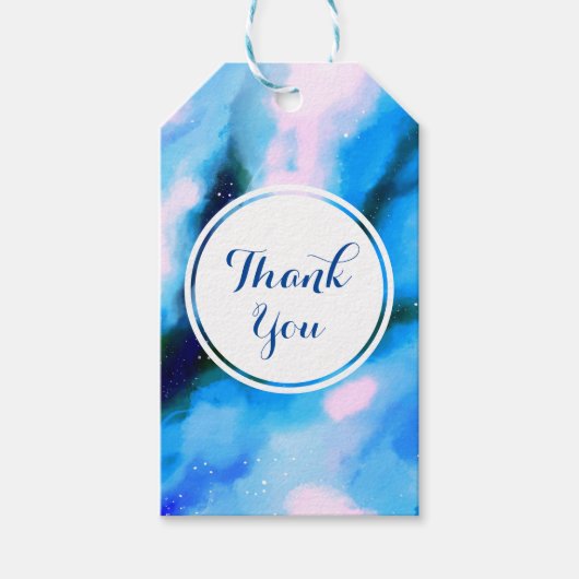 Blauw gemarmerde abstracte ruimte bedankt cadeaulabel (Voorkant)