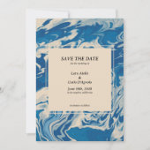 Blauw gemarmerde moderne kustbruiloft save the date (Voorkant)
