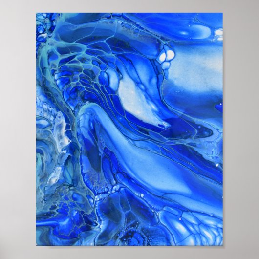 Blauw gemarmerde moderne vloeibare kunst poster (Voorkant)